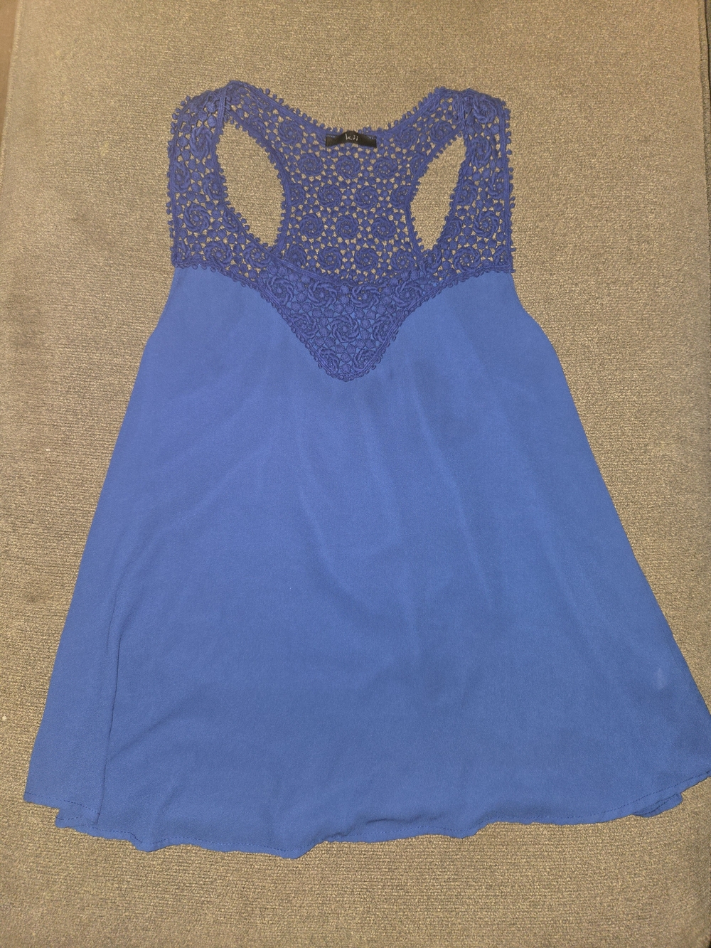 Blue Crochet Yoke Sleeveless Dress